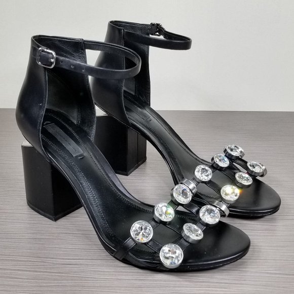 Alexander Wang Abby Crystal Embellished Sandal, Black Leather, Womens Size 8.5 - Picture 1 of 11